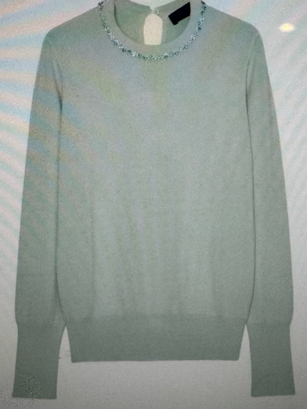 Zara Crewneck Sweater with Turquoise Beaded Neckline, Size Small